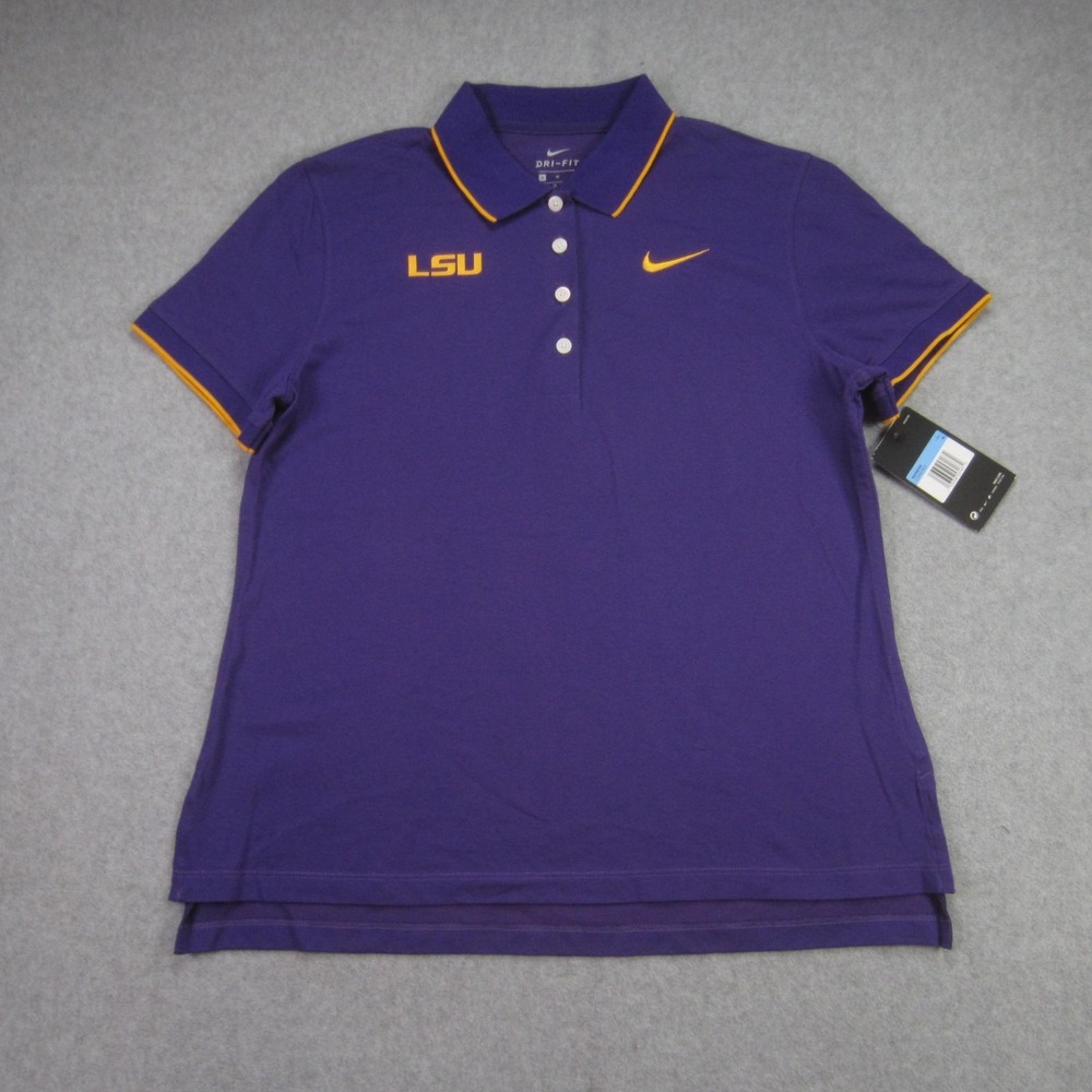 LSU Tigers Nike Womens M Polo Shirt Purple Dri Fit Swoosh Golf NCAA NWT
